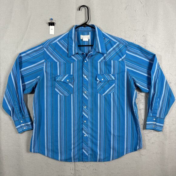 Wrangler Other - Wrangler Rancher Shirt Plaid Long Sleeve Pearl Snap Button Up Blue Mens 2XL